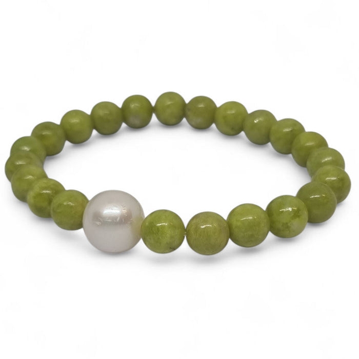 Green Opal and Freshwater Pearl Elastic Bracelet