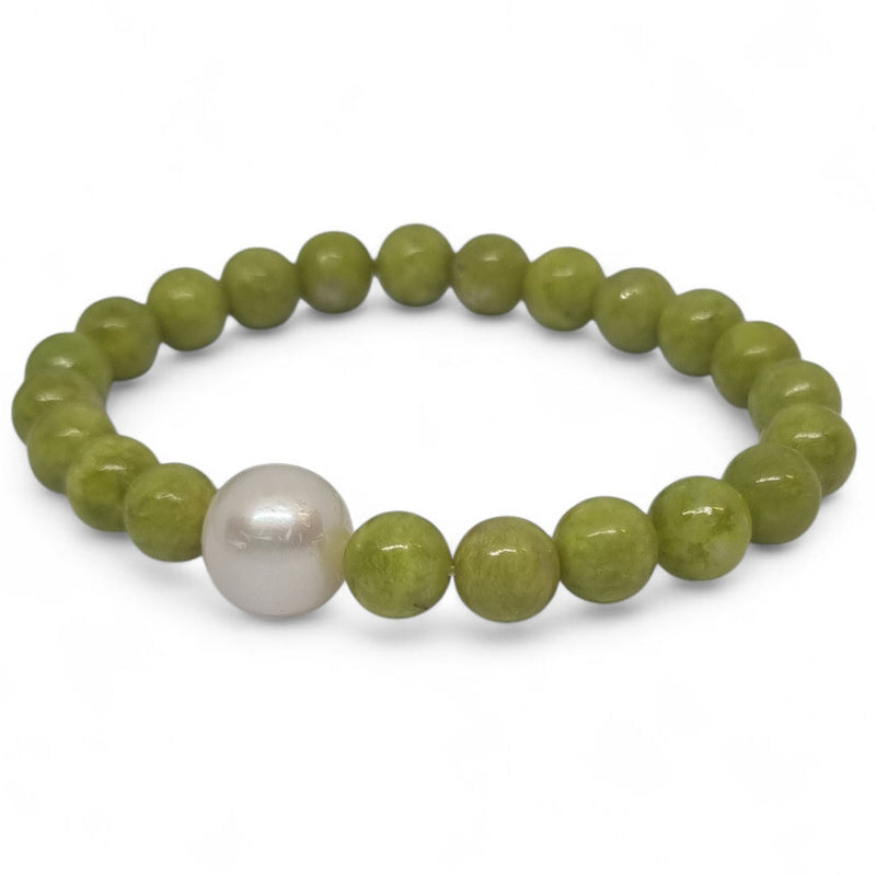 Green Opal and Freshwater Pearl Elastic Bracelet