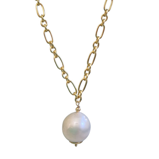 Han Large Baroque round Freshwater Pearl on Toggle Chain Necklace