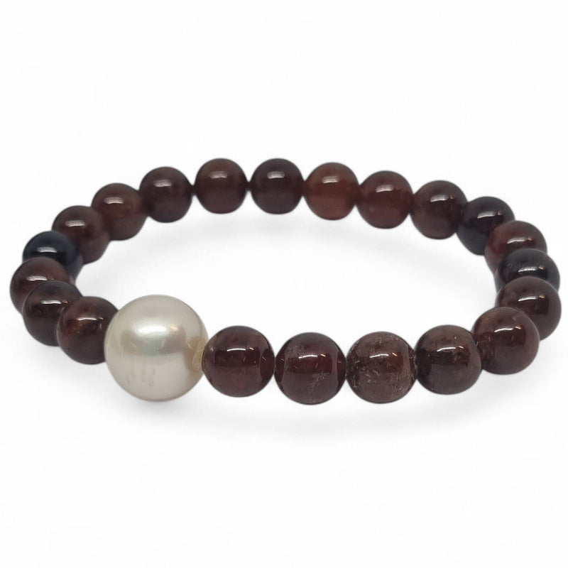 Hessonite Orange Garnet and Freshwater Pearl Elastic Bracelet