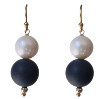 Holly Matte Onyx and Freshwater Pearl Earrings