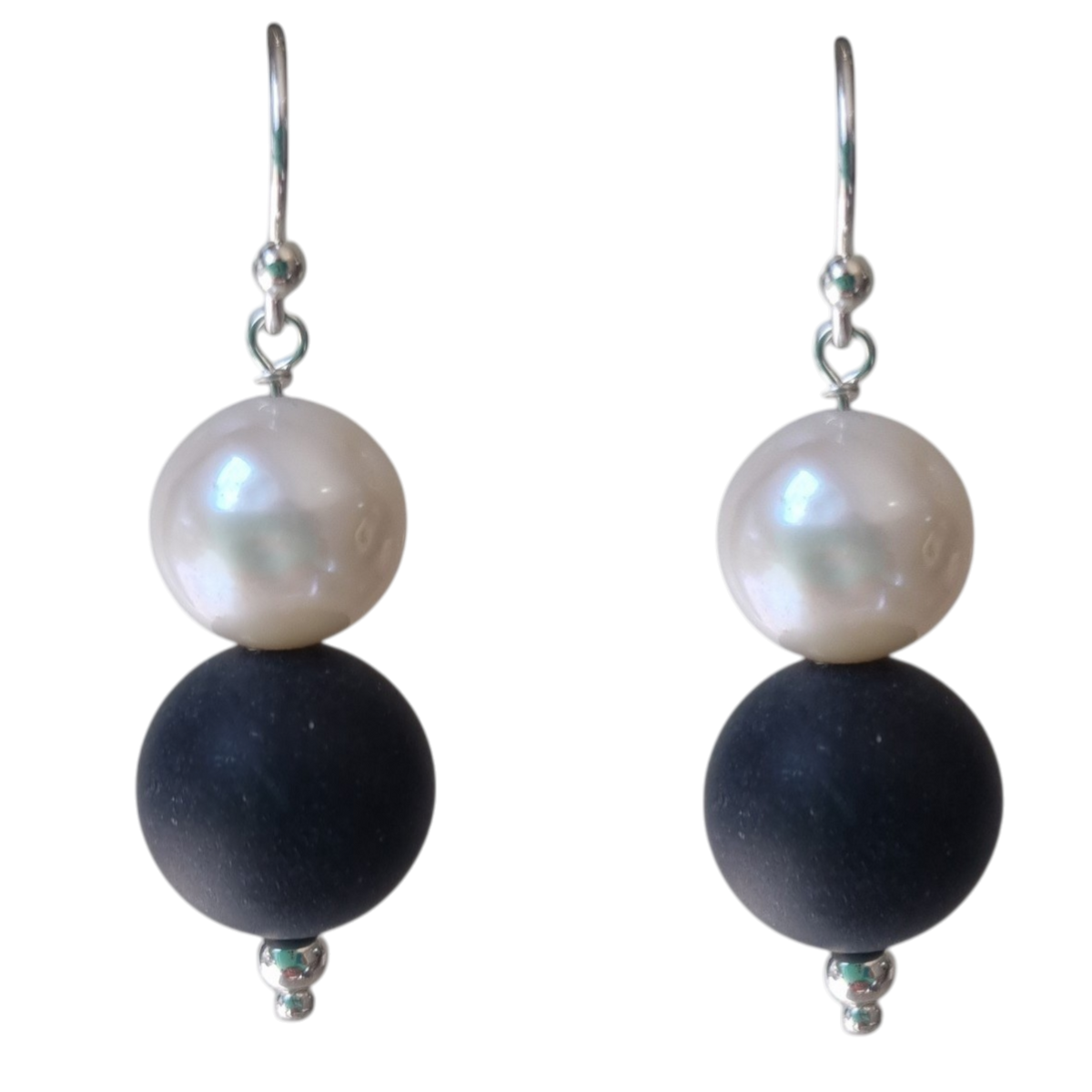Holly Matte Onyx and Freshwater Pearl Earrings