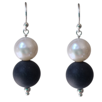 Holly Matte Onyx and Freshwater Pearl Earrings