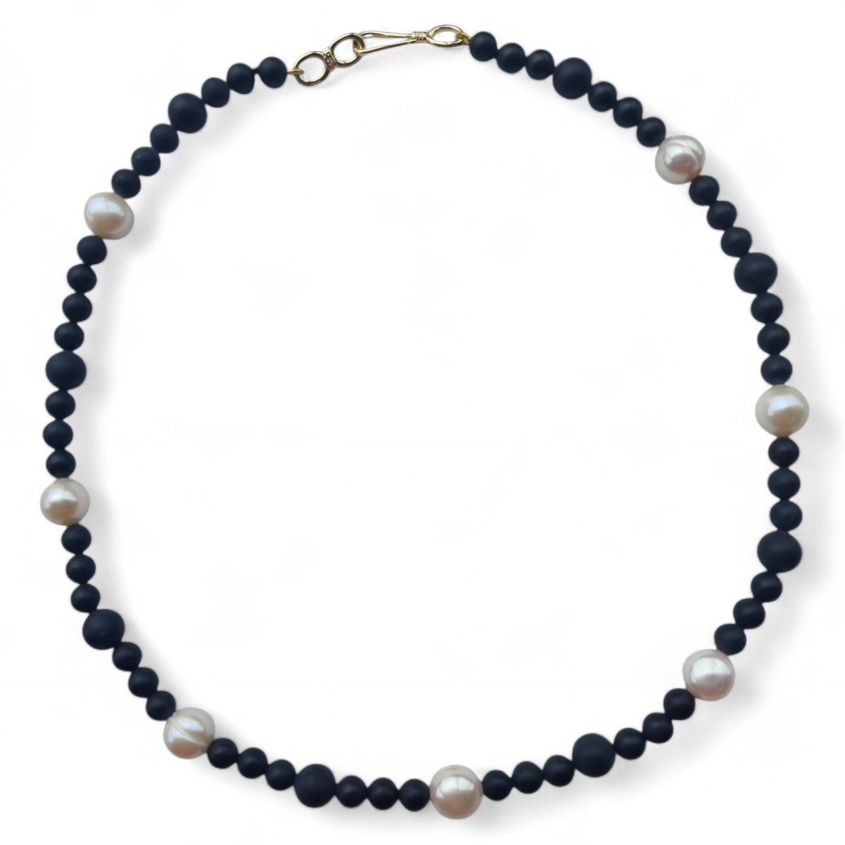 Holly Matte Onyx and Freshwater Pearl Necklace
