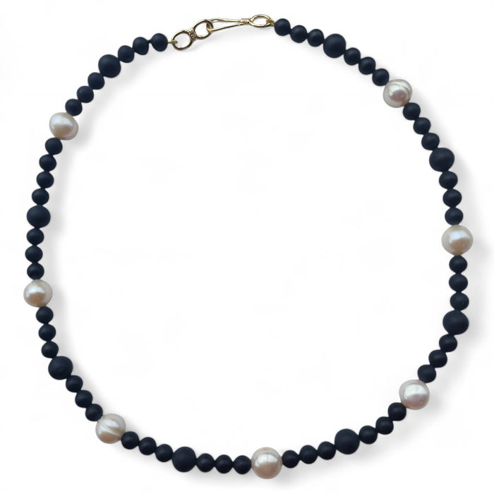 Holly Matte Onyx and Freshwater Pearl Necklace