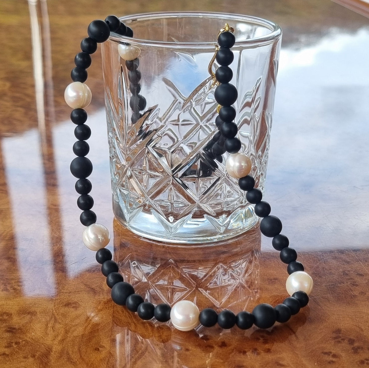 Holly Matte Onyx and Freshwater Pearl Necklace