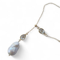 Amis Baroque Freshwater Pearl Slider Drop Necklace Green Amethyst