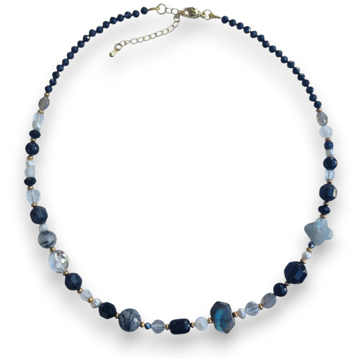 Mariposa Necklace Black-Spinel, Labradorite and Pearl