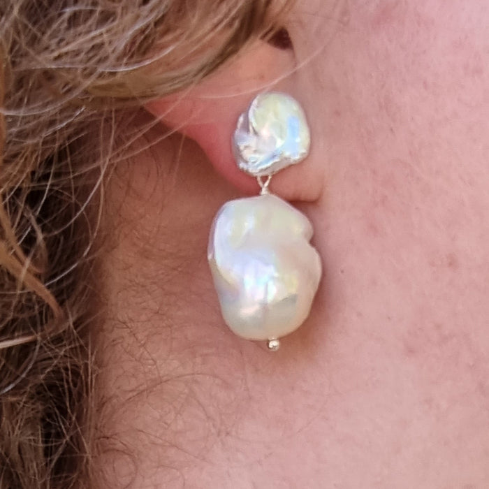Iris Freshwater Keshi Pearl Sterling Silver stud earrings with add on drops