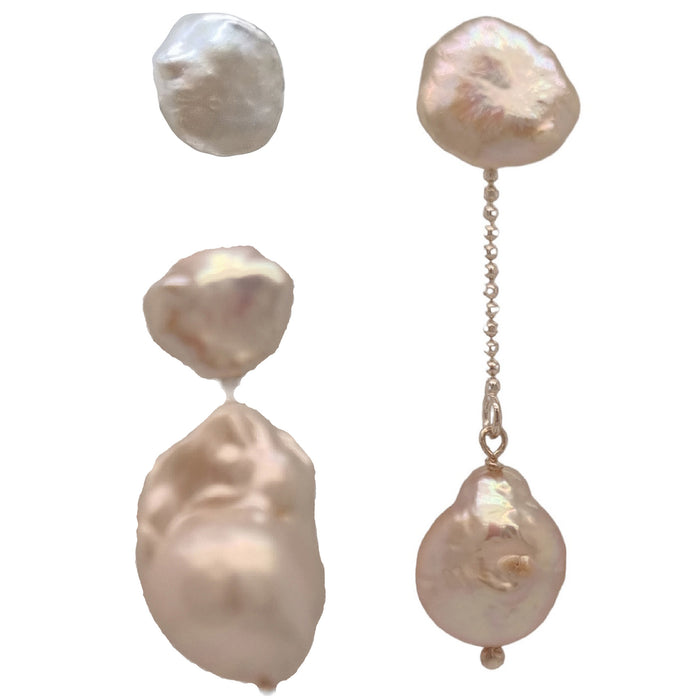 Iris Freshwater Keshi Pearl Sterling Silver stud earrings with add on drops