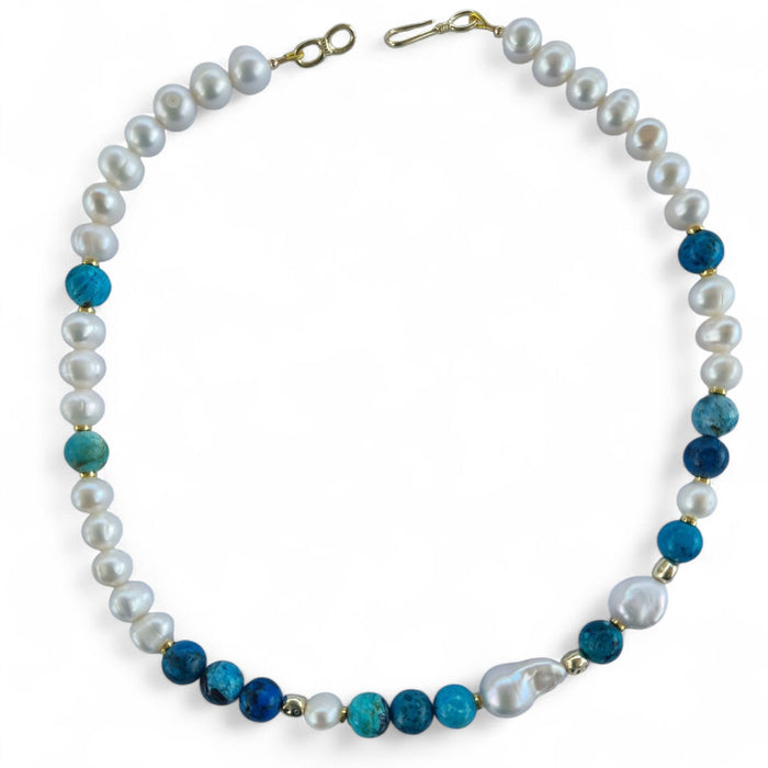Isola Blue Opal and Baroque Freshwater Pearl necklace