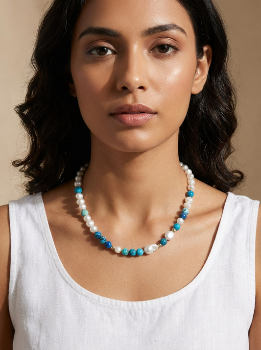 Isola Blue Opal and Baroque Freshwater Pearl necklace