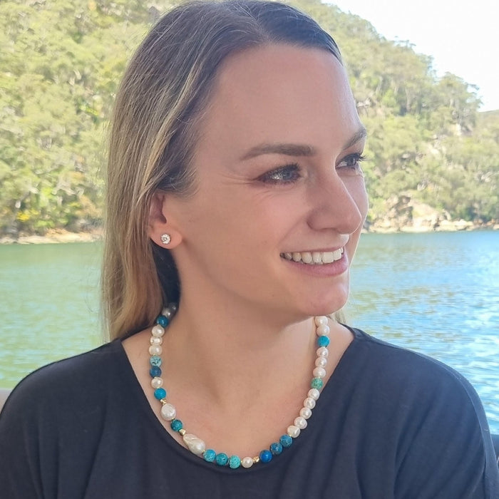 Isola Blue Opal and Baroque Freshwater Pearl necklace