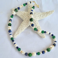 Izabella Lapis Lazuli, Pearl, Green Onyx and Jasper Necklace
