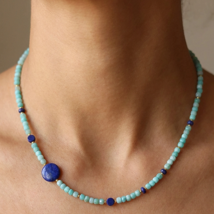 Jasmine Amazonite and Lapis Lazuli Necklace