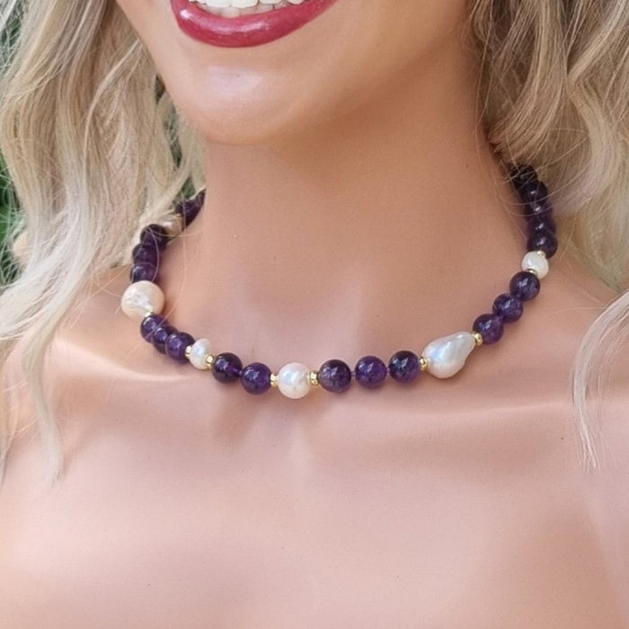 Joyla Amethyst and Pearl Necklace