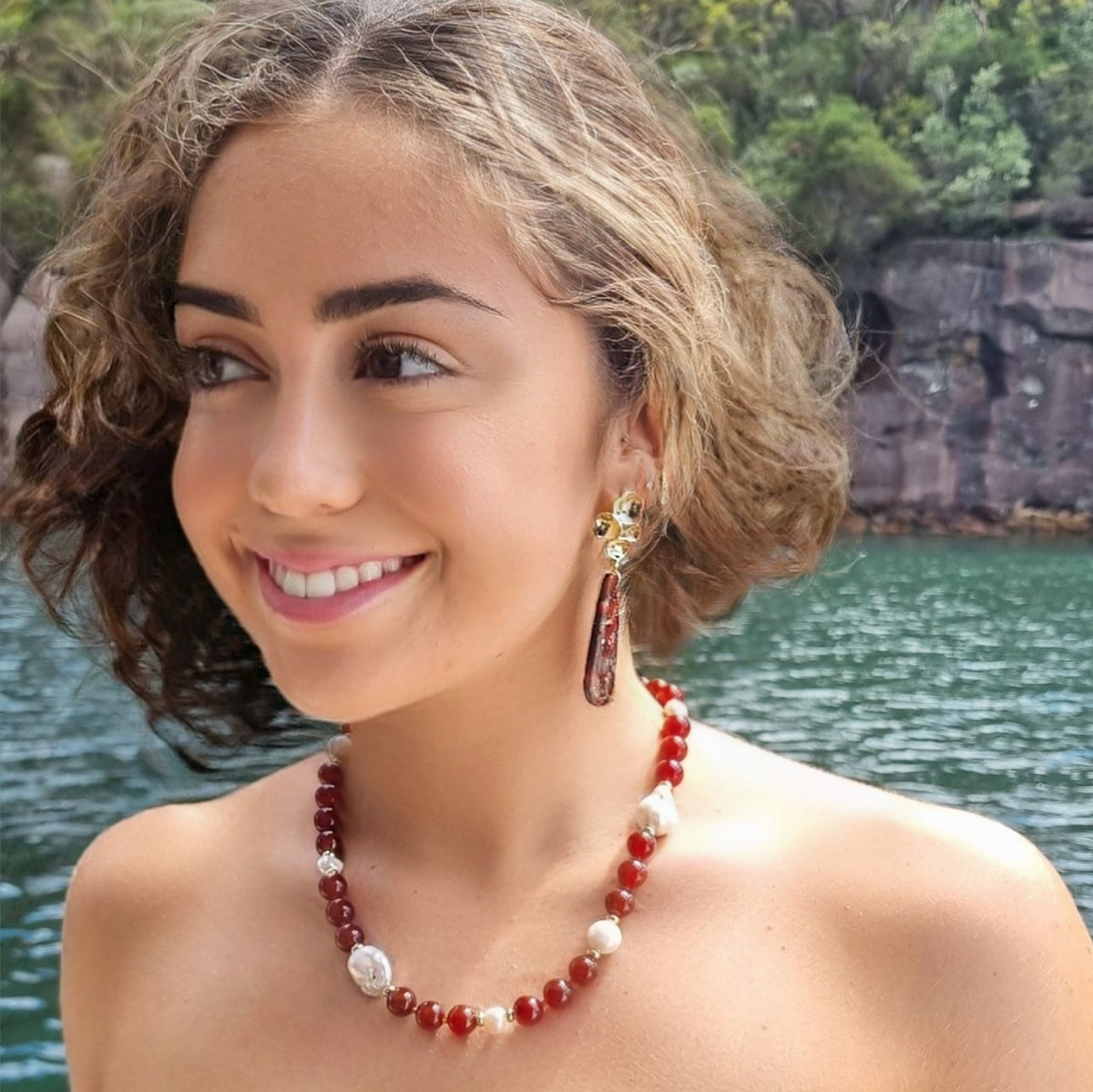 Joyla Carnelian and Pearl Necklace