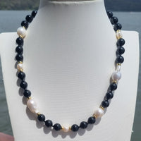 Joyla Onyx and Freshwater pearl necklace