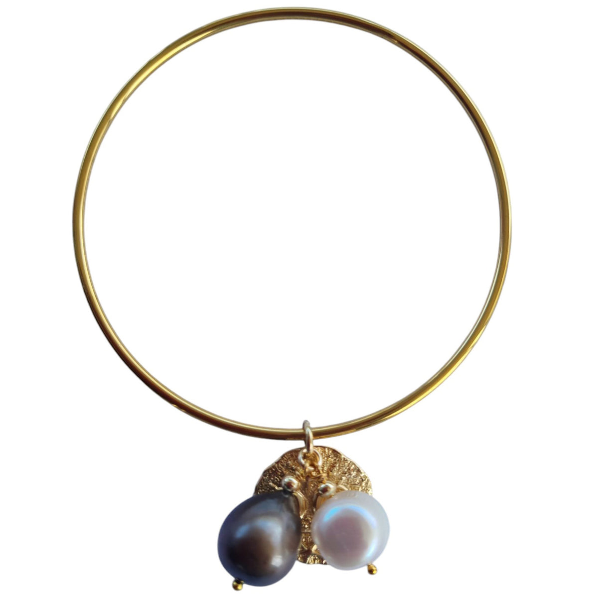 Keir Two Tone Baroque Pearl Charm Bangle