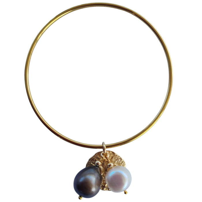 Keir Two Tone Baroque Pearl Charm Bangle