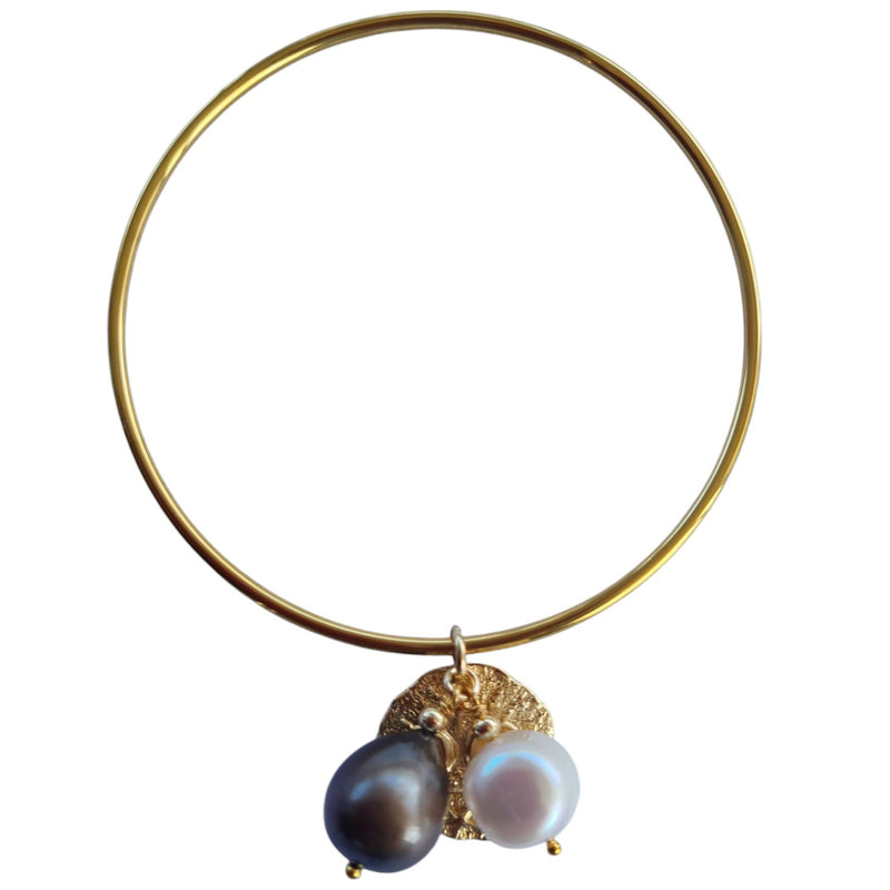 Keir Two Tone Baroque Pearl Charm Bangle