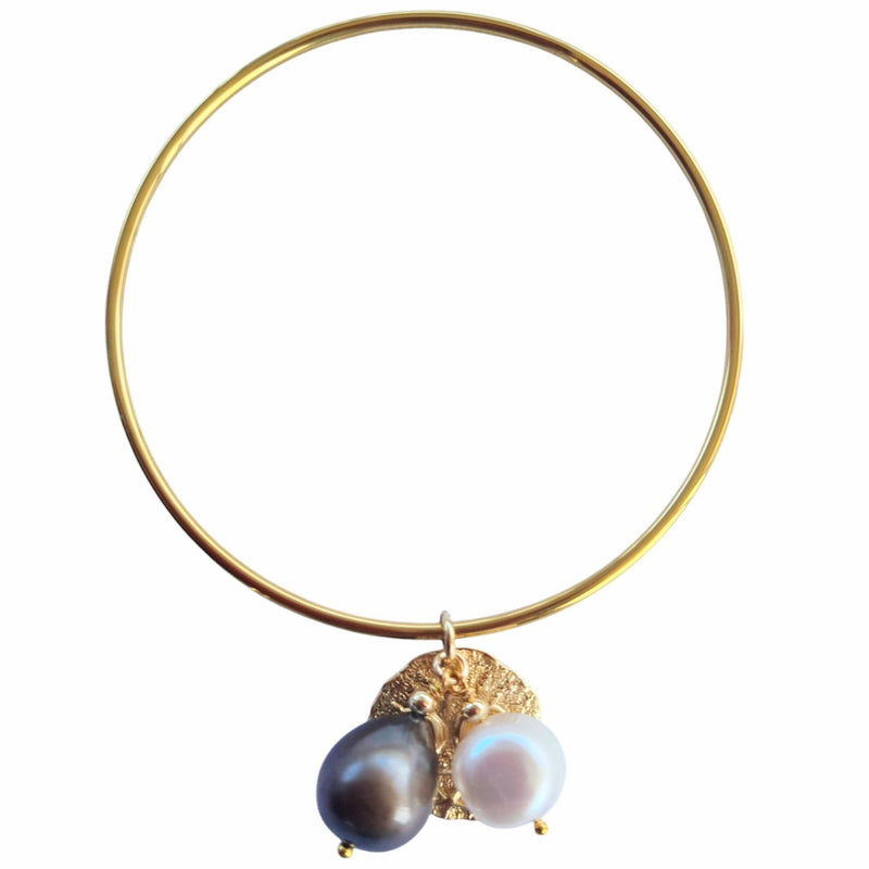 Keir Two Tone Baroque Pearl Charm Bangle