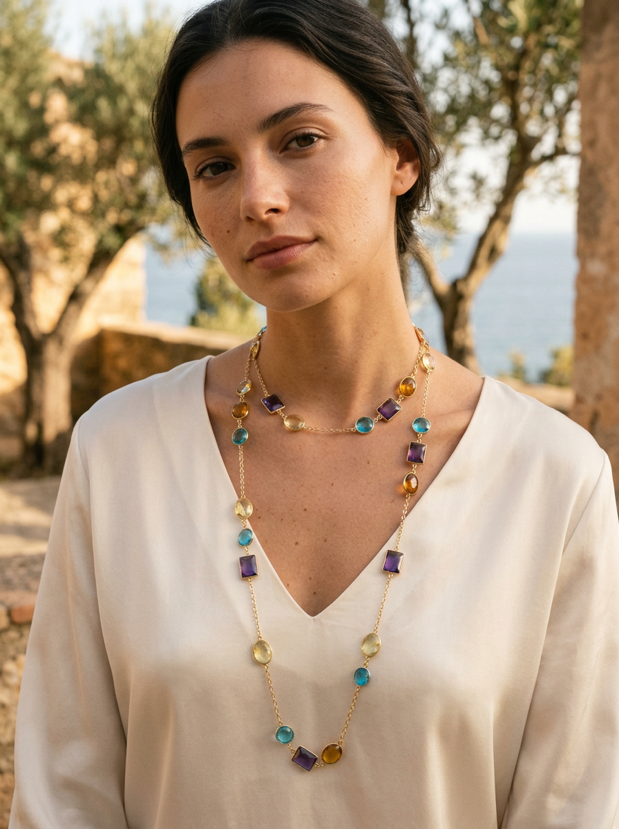 Kirsten Gemstone Chain Sterling Silver or Gold filled necklace