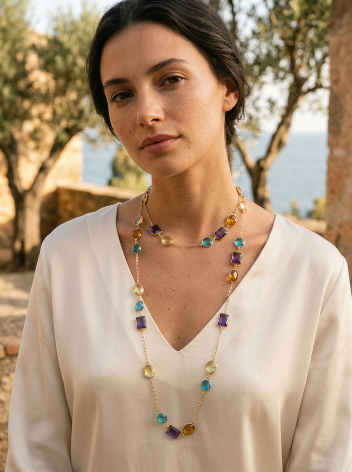 Kirsten Gemstone Chain Sterling Silver or Gold filled necklace