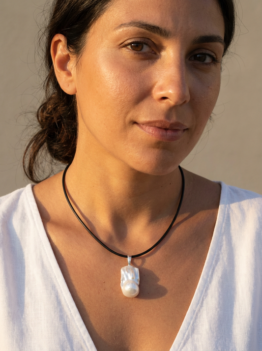 La Perla Large Baroque Pearl Pendant on Leather Necklace