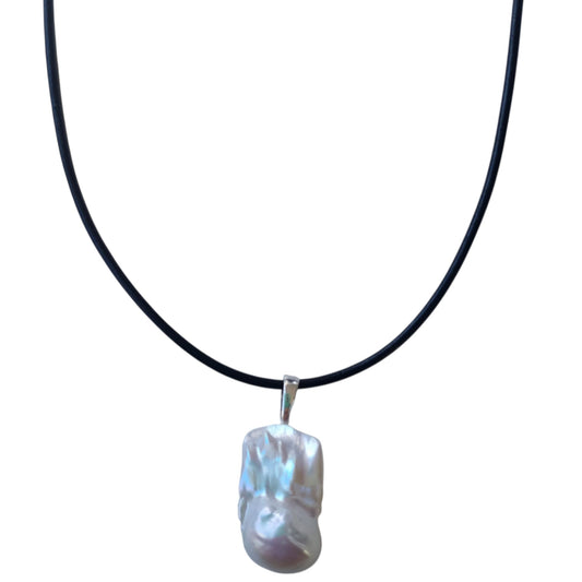 La Perla Large Baroque Pearl Sterling Silver Pendant and Leather Necklace