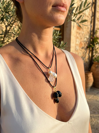 La Petite Adjustable Sliding Cord necklaces-Black onyx or Clear quartz and pearl