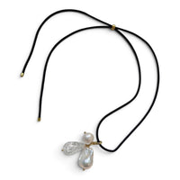 La Petite Adjustable Sliding Cord necklaces-Black Clear quartz and pearl