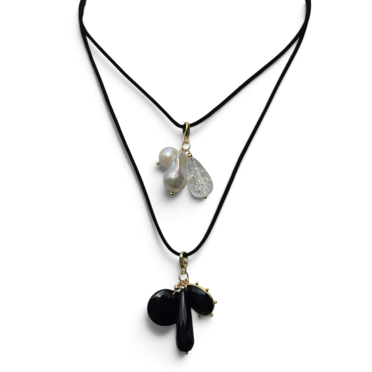 La Petite Adjustable Sliding Cord necklaces-Black onyx or Cleap
r quartz and pearl