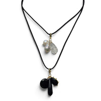 La Petite Adjustable Sliding Cord necklaces-Black onyx or Cleap
r quartz and pearl