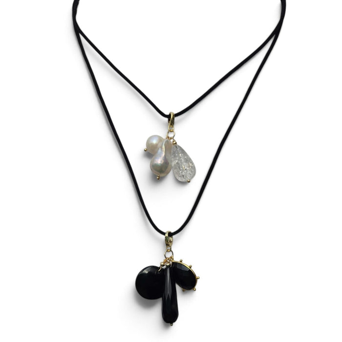 La Petite Adjustable Sliding Cord necklaces-Black onyx or Cleap
r quartz and pearl