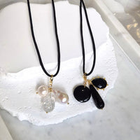 La Petite Adjustable Sliding Cord necklaces-Black onyx or Cleap
r quartz and pearl