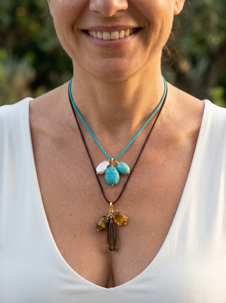 La Petite Adjustable Sliding Cord necklaces-Blue Aqua