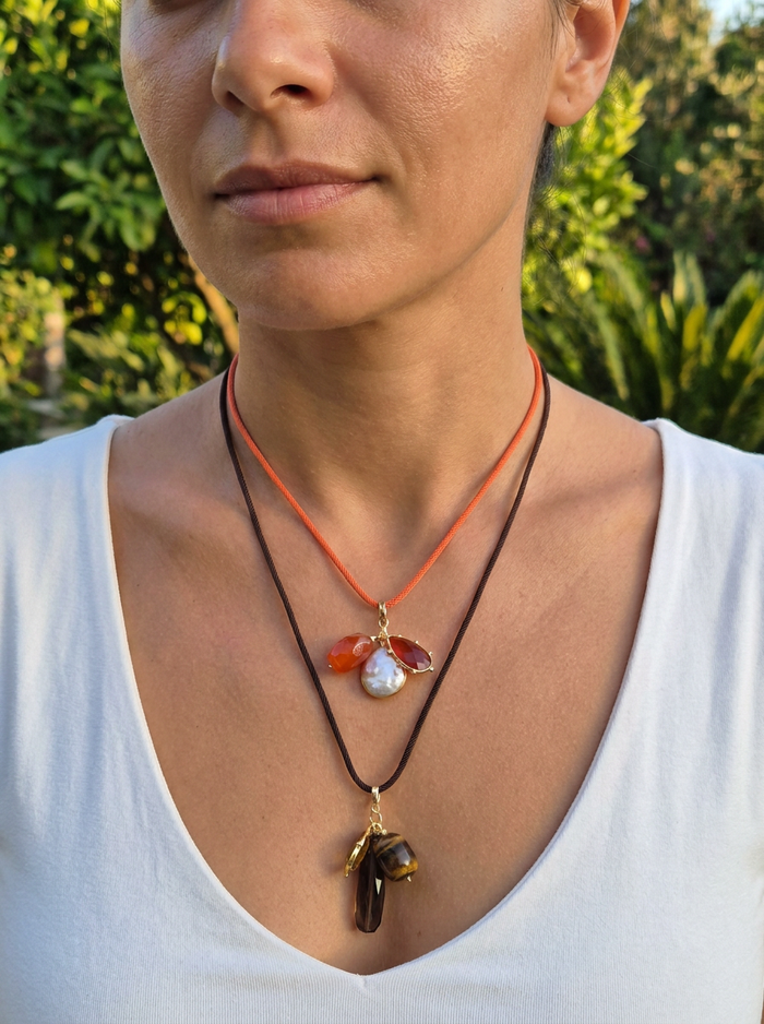 La Petite Adjustable Sliding Cord necklaces-Orange