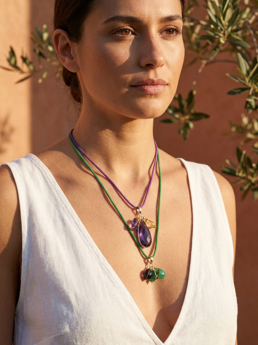La Petite Adjustable Sliding Cord necklaces-Purple
