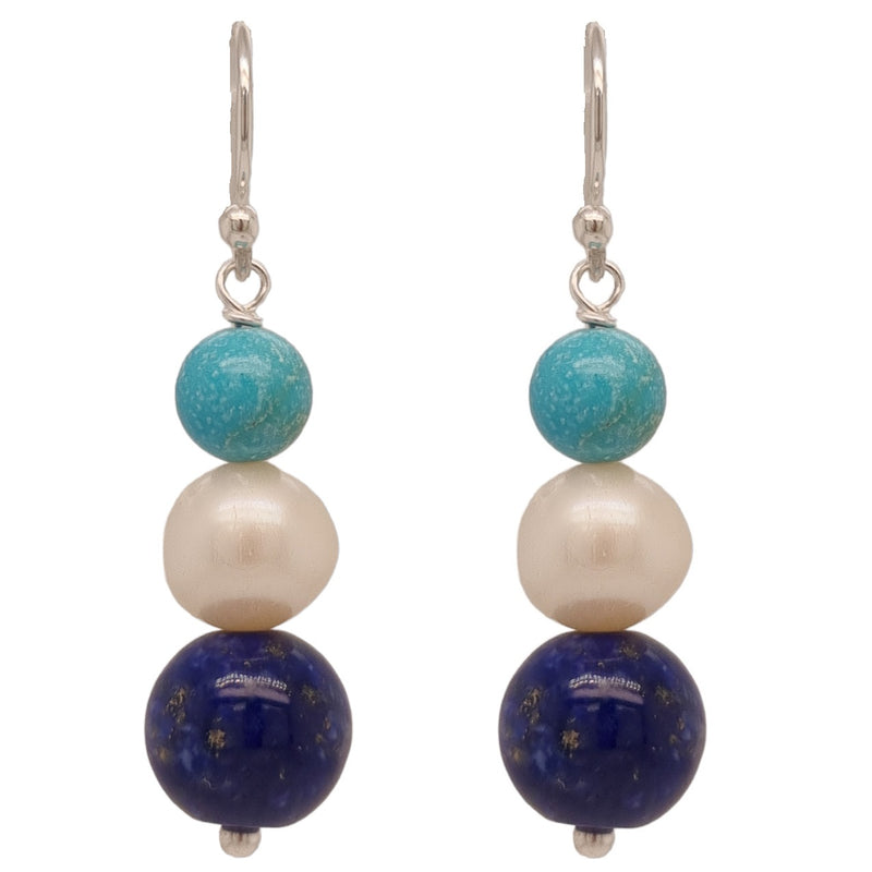 Lapis Lazuli, Turquoise & Freshwater Pearl earring earring silver