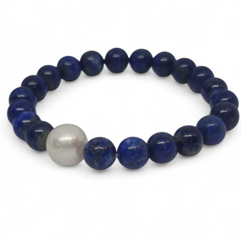 Lapis Lazuli and Freshwater Pearl Elastic Bracelet