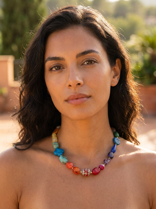 Lara short multi stone Rainbow Necklace