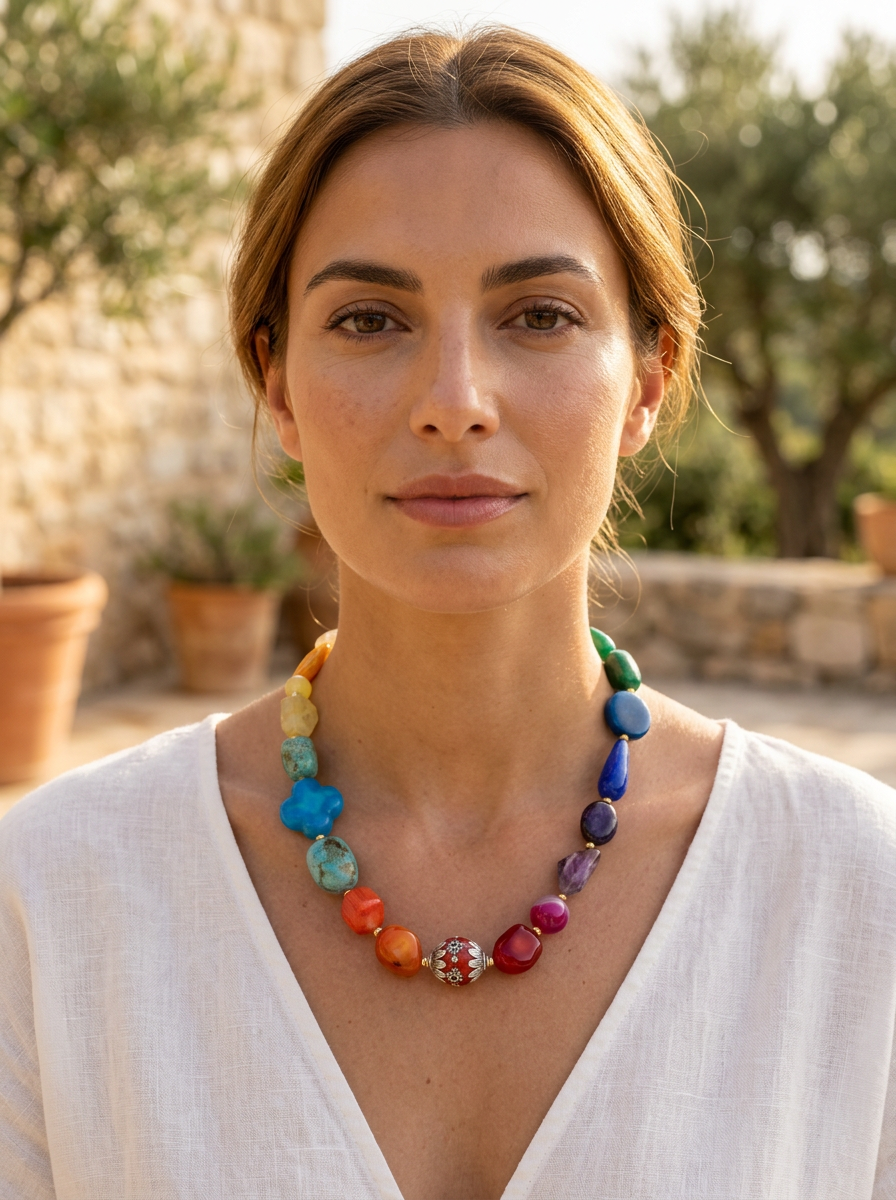 Lara short multi stone Rainbow Necklace