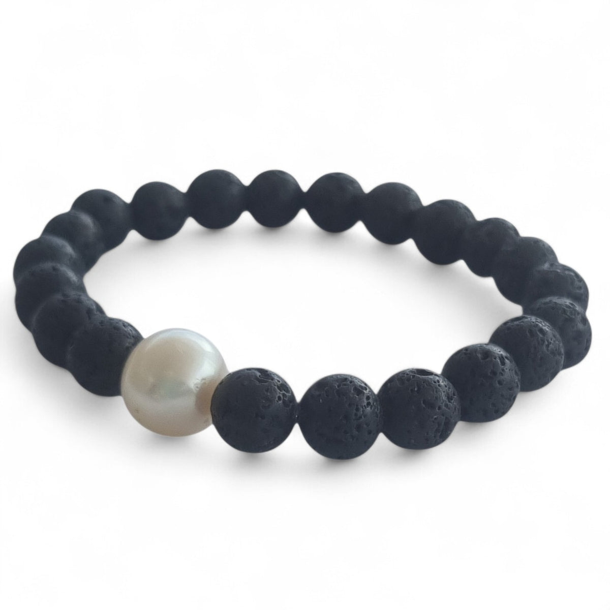 Lava and Freshwater Pearl Elastic Bracelet