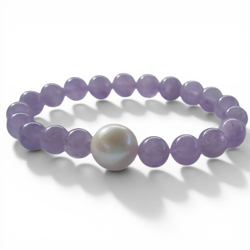 Lavender Amethyst and Freshwater Pearl Elastic Bracelet