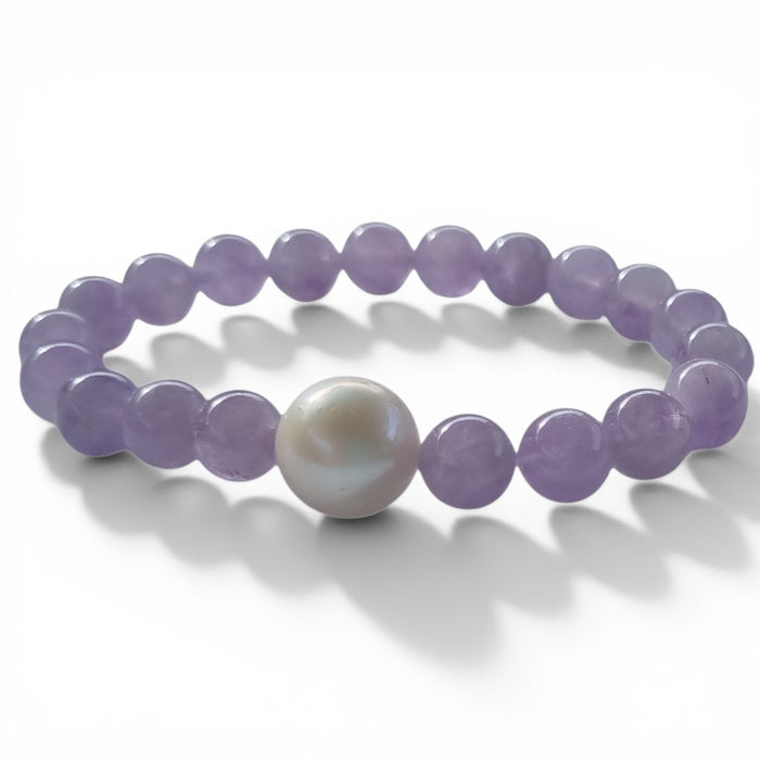 Lavender Amethyst and Freshwater Pearl Elastic Bracelet