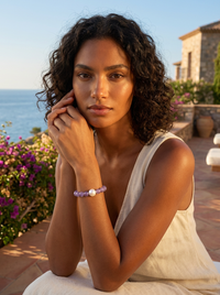 Lavender Amethyst and Freshwater Pearl Elastic Bracelet