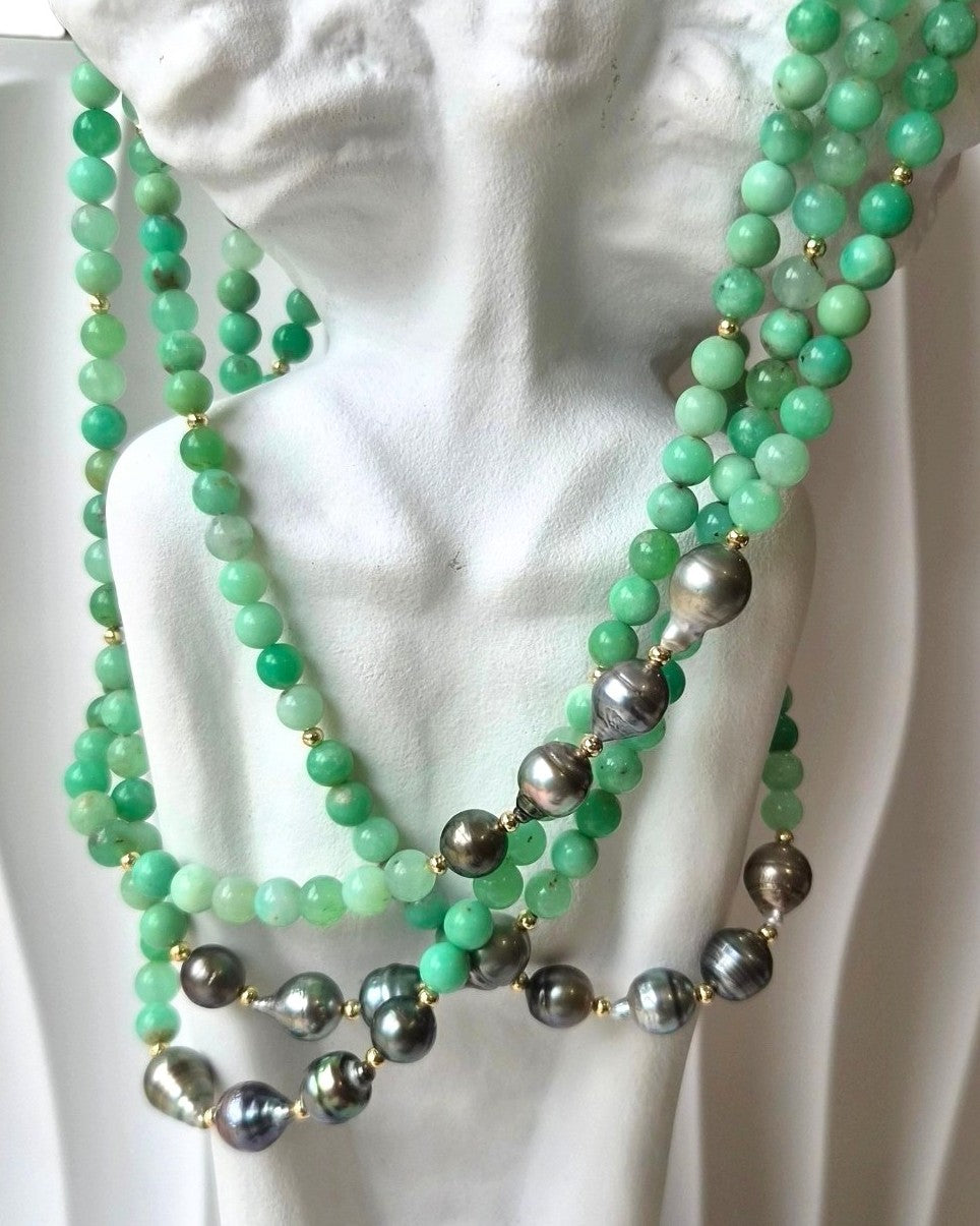 Liana Chrysoprase and Tahitian Pearl Necklace