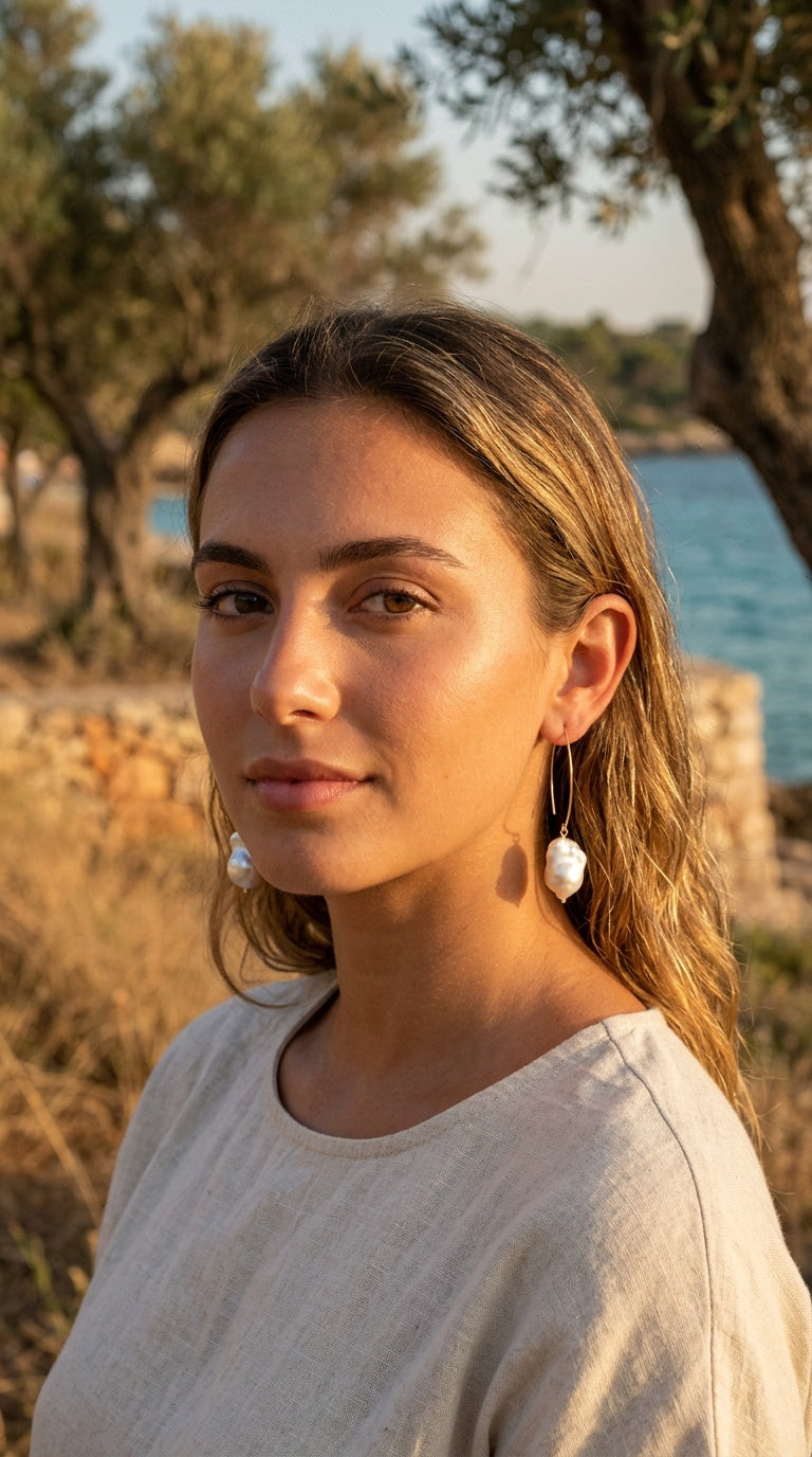 Lotus Large Baroque Freshwater Pearl drop Earrings