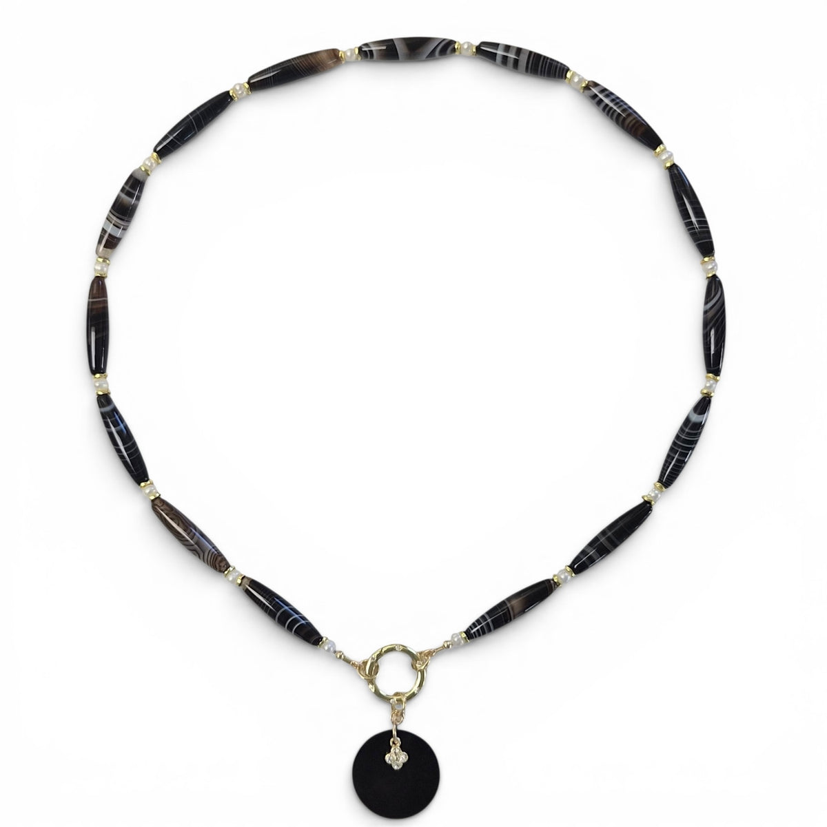 Lucerna Banded Agate and Pearl Necklace with detatchable pendant